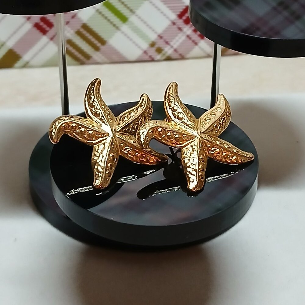 Vintage Fashion Costume Jewelry Metal Gold Tone Starfish Earrings #71W
